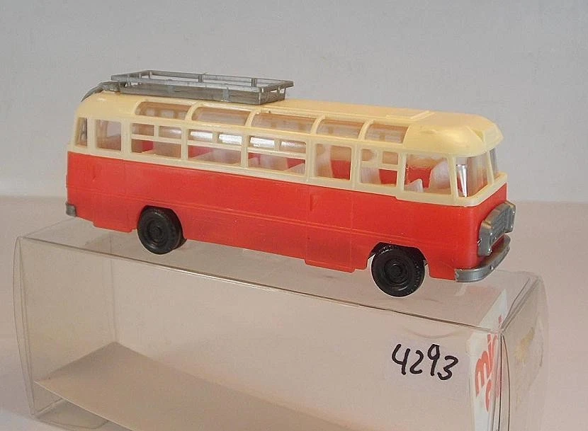 Mini Car 1/87 Nr. 1082/83 Ikarus 31/311 Omnibus Reisebus rot/beige OVP #4293
