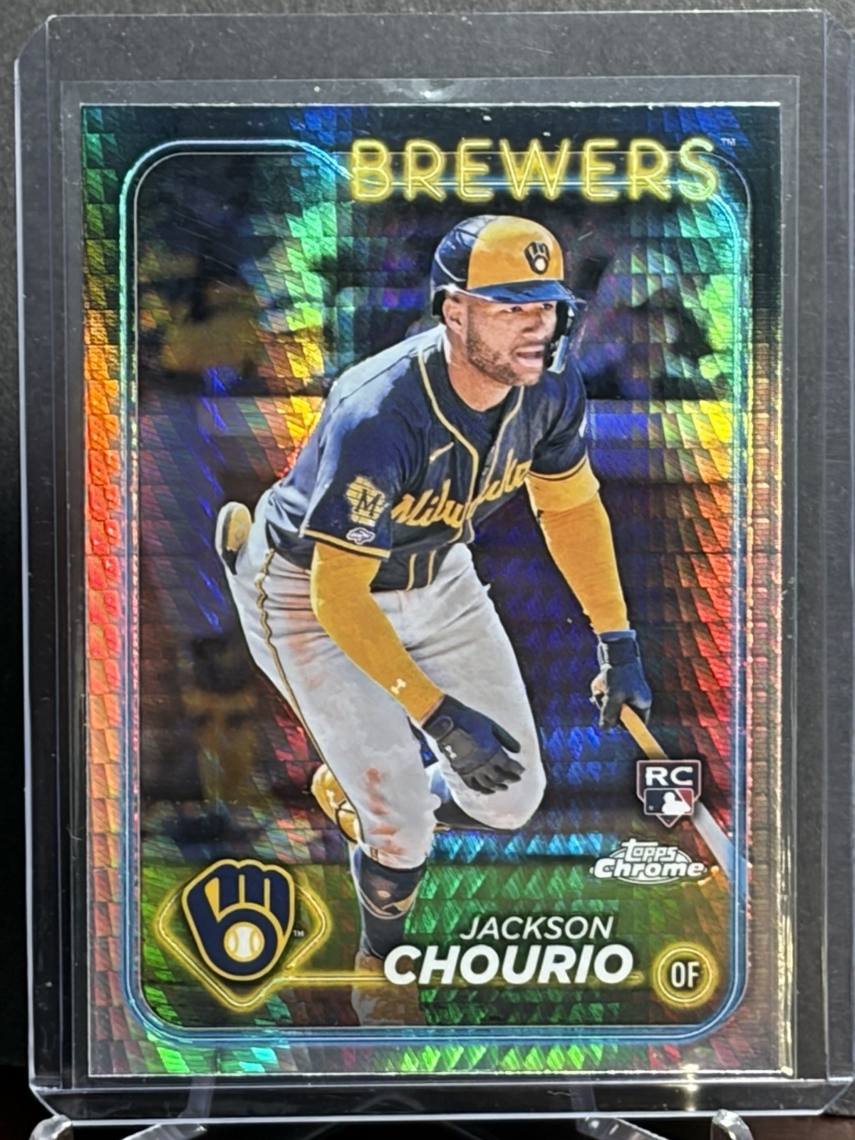 2024 Topps Chrome #161 Jackson Chourio RC Prism Refractor Rookie Parallel Card