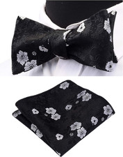 Mens Floral Bowtie Self Tie Bow Tie Pocket Square Set Formal Wedding Wear