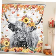 Fall Farmhouse Highland Cow Shower Curtain 60"W x 72"L Pack of 13 As-fall