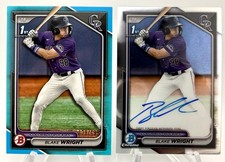 BLAKE WRIGHT 1st Bowman 2 CARD LOT, Auto, Sky blue /499