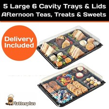5 Large 6 Compartment Party Platter Trays & Lids. Reusable - Diwali