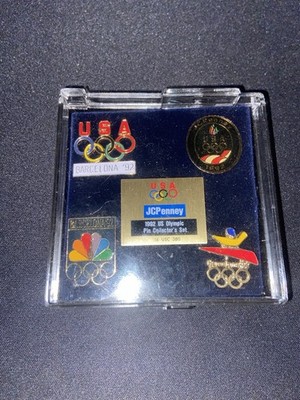 5 JC PENNEY USA OLYMPIC PINS SUMMER OLYMPICS BARCELONA 1992 NBC ENAMELED in box