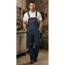 Dickies Denim Bib Overalls Blue Mens Large Dark Wash Workwear Carpenter Rancher