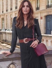 Sezane black white polka dots silk midi dress 36 US 4 bust 36in