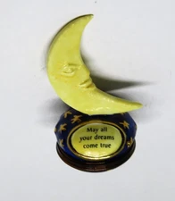 HALCYON DAYS ENGLISH ENAMEL BOX - MAN IN THE MOON BONBONNIERE - GOLD STARS - MIB