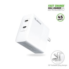 NEW 45W Power Adapter Charger Block Dual USB-C Compact For Laptops Phone Tablet