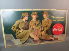 ORIGINAL 1943 WWII Coca-Cola WAC Girl Rest Pause Cardboard Advertising COKE Sign
