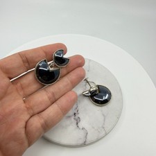 Gothic Statement Screw Back Earring Hematite Glass Rope-Twist Border Chunky Gift