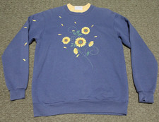 VTG 90s Morning Sun Sunflower Blue Yellow Double-Collar Crewneck Granny Medium