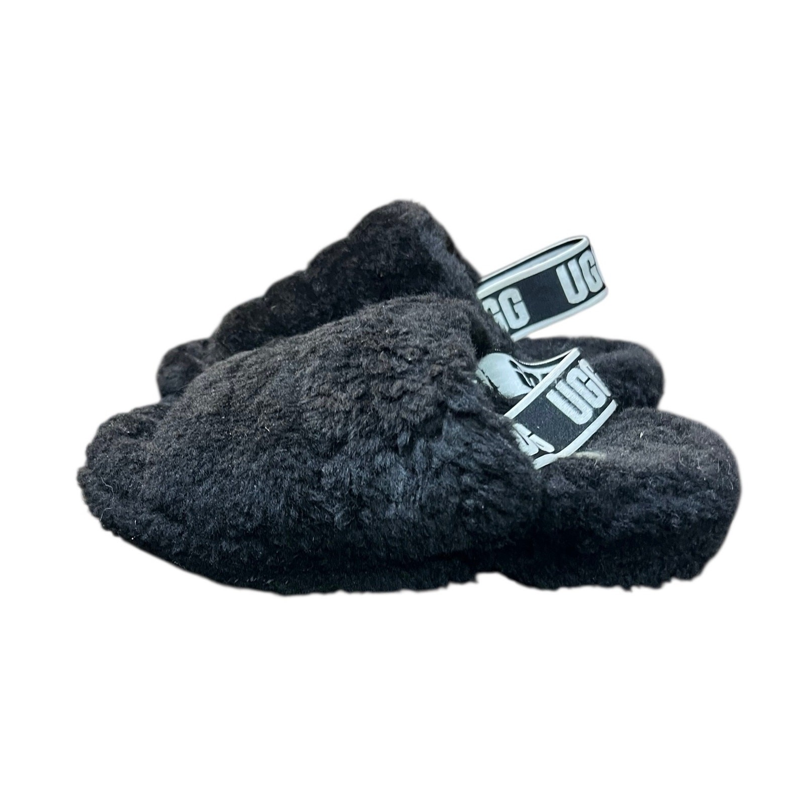 UGG Fluff Yeah Women's Black Slingback Fur Sandals Size 6