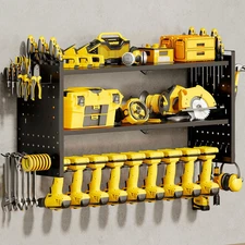 Power Tool Organizer Wall Mount with 9 Drill Holder, Cordless Tool Organizer and
