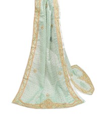 Sushila Vintage Pastel Aqua Green Dupatta Art Silk Hand Beaded Long Stole