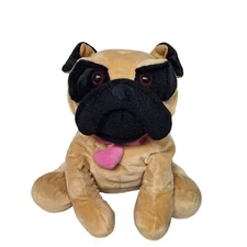 Hugfun Large Beige Pug Dog Valentine Pink Heart Plush Stuffed Animal 14"