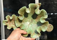11.6" Chinese dynasty green Xiu Jade Carving lotus flower writing brush washer