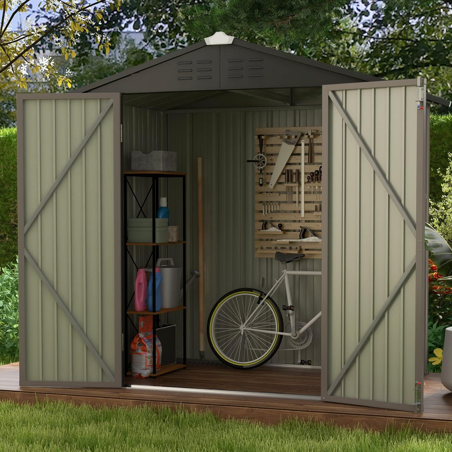 Patiowell 6X4 FT Outdoor Storage Shed, Garden Tool Storage Shed with