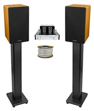 Rockville BluTube Tube Amplifier+6.5" Wood Bookshelf Speakers+36" Wood Stands