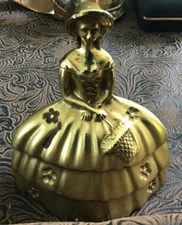 Old Vintage Brass Southern Belle Bell~Lady in a Dress Bonnet Some Age Wear~Works