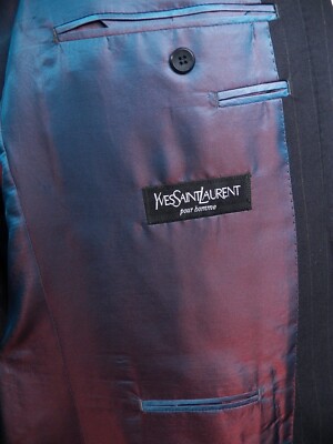 YVES SAINT LAURENT YSL FRANCE MENS 44 R BLAZER SUIT NAVY BLUE GREY