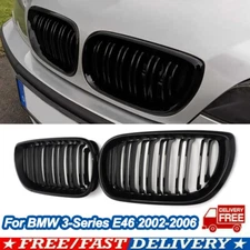 Gloss Black Dual Slats Front Grilles For BMW 3 Series E46 320i 325i 330i 2002-05