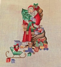 Hand Painted Needlepoint Canvas Christmas Stocking OLD WORLD SANTA  TOYS
