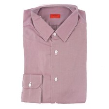 Isaia Tailored-Fit 'Mix' Burgundy Twill Cotton Dress Shirt 15.5 Eu 39 NWT