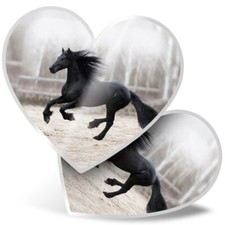 2 x Heart Stickers 15 cm - Cool Black Friesian Horse #12540
