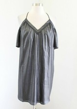 NWT Ann Taylor Loft Gray Metallic Shimmer Cold Shoulder Shift Dress Size PS SP