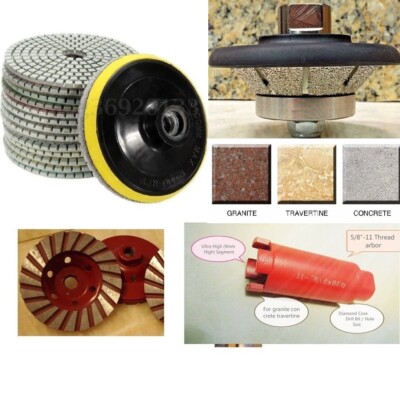 3/8'' Bevel Bullnose Granite concrete 1 3/8'' core bit 30 polish pad grinding cup