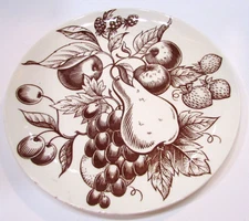Vintage Homer Laughlin Brown Fruit Dura Print 10+" dia Pottery Dinner Plate