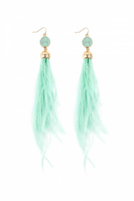 Mint Green Druzy Stone Ostrich Feather Earrings 