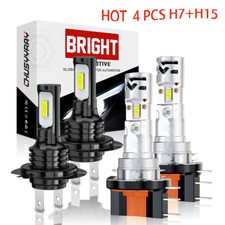 4PCS H15+H7 COMBO LED HEADLIGHT BULBS KIT DRL...