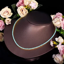 Turquoises Tennis Choker Necklace CZ Yellow Gold Plated Luxury Fashion for Women