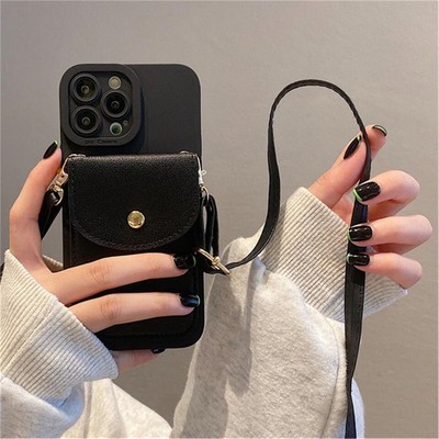 Shockproof Lanyard Luxury Case For iPhone Samsung Huawei Honor Card Wallet Phone