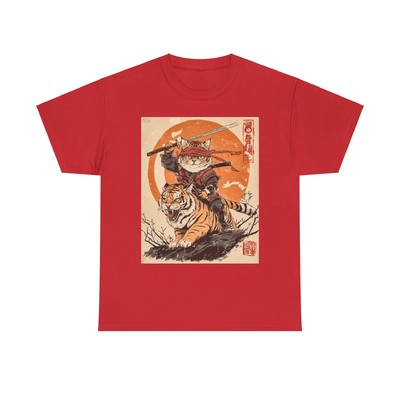 Unisex Heavy Cotton Tee: Sword Warrior Cat Design