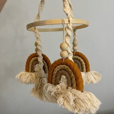 Boho Macrame Crochet Hanging Fringed Rainbow Baby Crib Mobile Multicolor