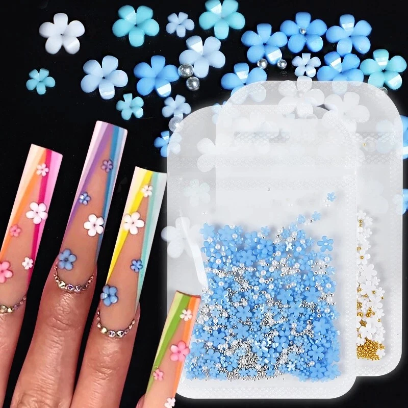 Purple Acrylic Crystal 3D Flower Nail Art Decoration Cute Mixed Size Manicure