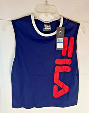 NWT Women's Fila KC Cropped Logo Sleeveless Muscle Top Blue Red Size XL READ