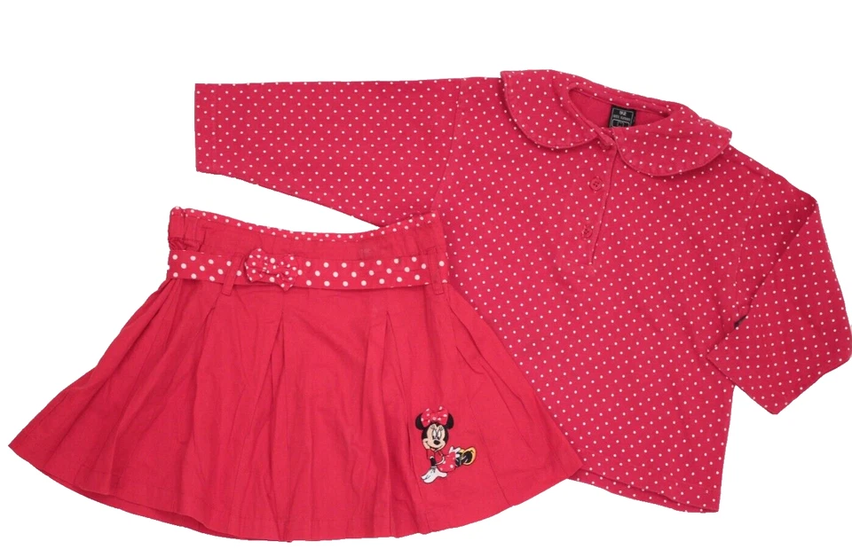 Disney Minnie Mouse 2 piezas Combi Verano Falda Cuello Camiseta Manga Larga T.92 Rojo Puntos - Imagen 1 de 1