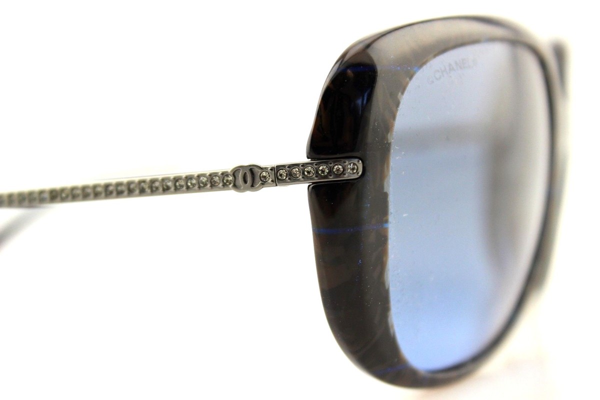 NEW Authentic CHANEL Blue Brown Glitter Square Sunglasses CH 5292