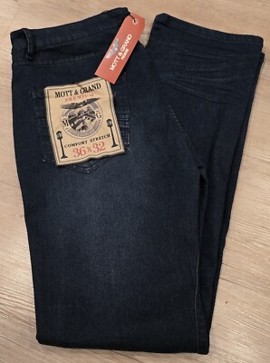 Mott & Grand Jeans Womans 36x32 Blue Denim Premium Comfort Stretch NWT Brand New