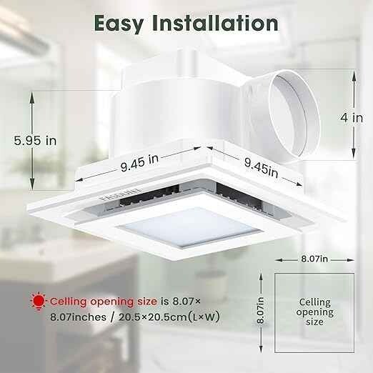 Bathroom Exhaust Fan with Light, 12W Bathroom Fan with LED Light Combo
