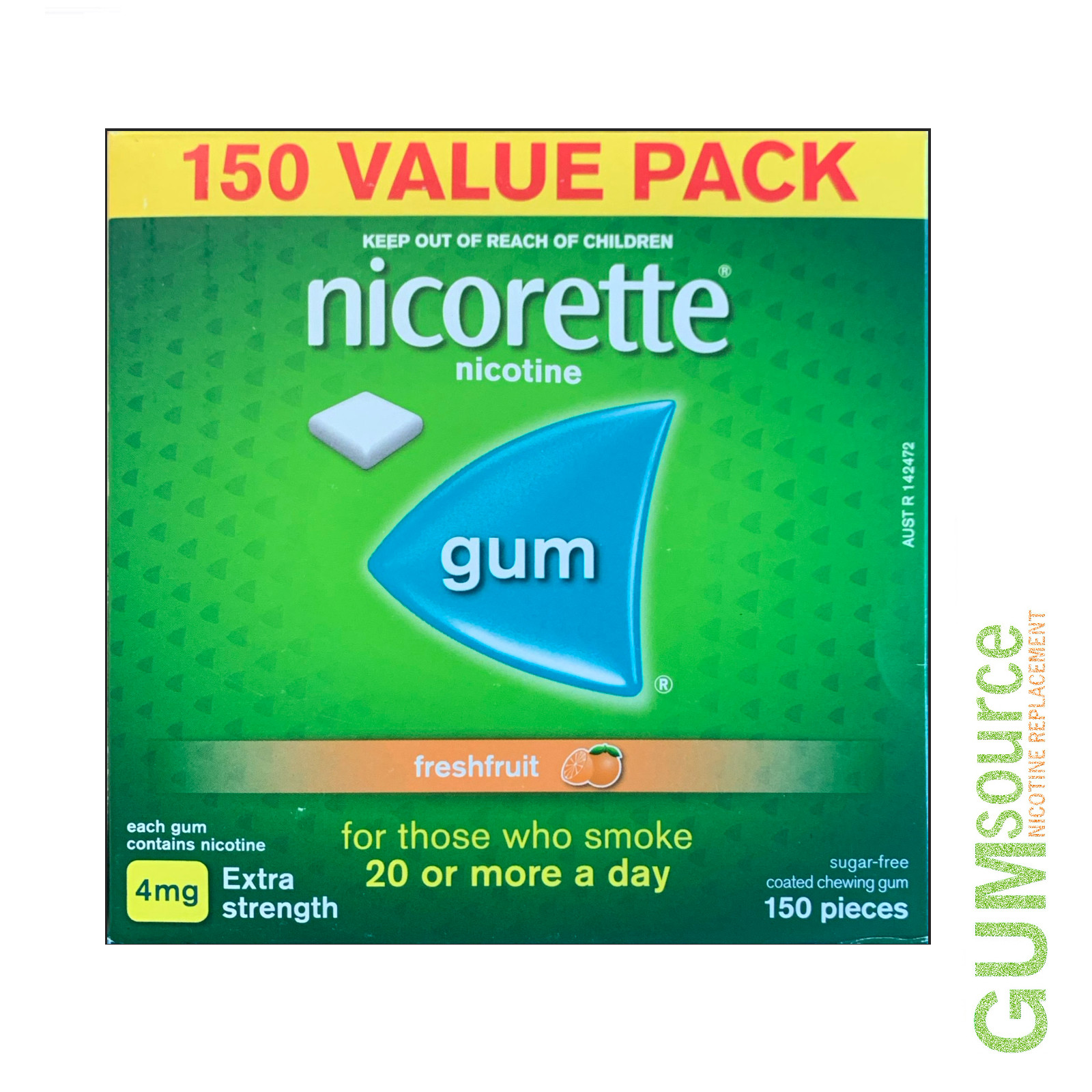 Nicorette 4mg Coated Fresh Fruit  150 count Nicotine Gum  4 boxes