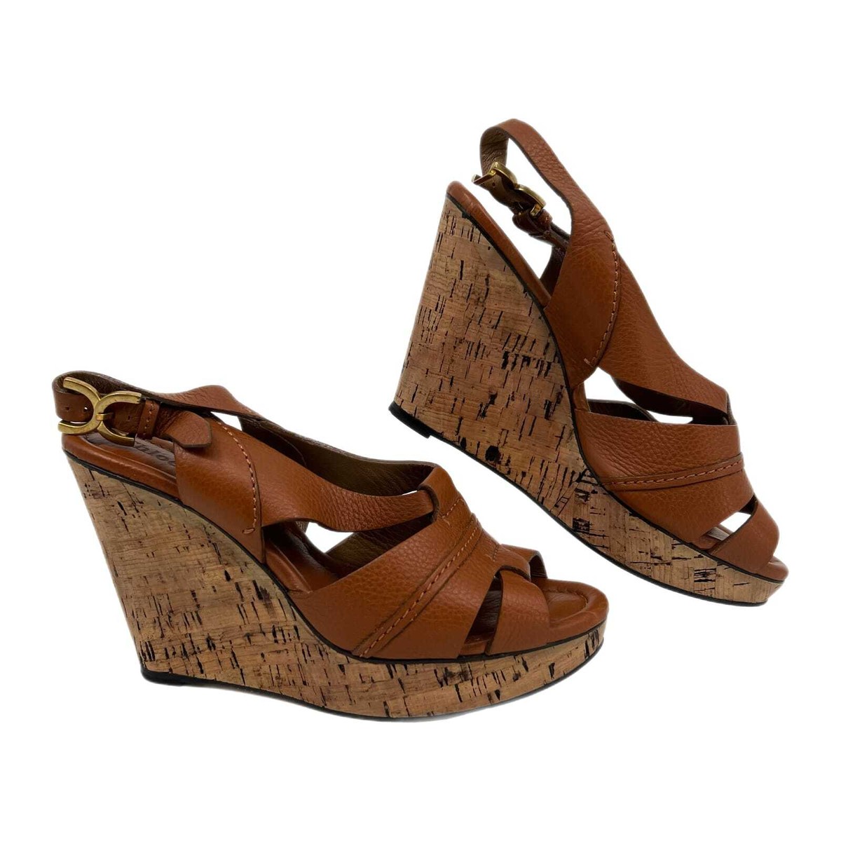 MSRP $730 Auth CHLOÉ Cognac Brown Leather | Mercari Chloe Leather Cork Wedges display picture 1