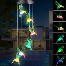 Solar Wind Chimes LED Light Garden Outdoor Hummingbirds Wind Chime Waterproof