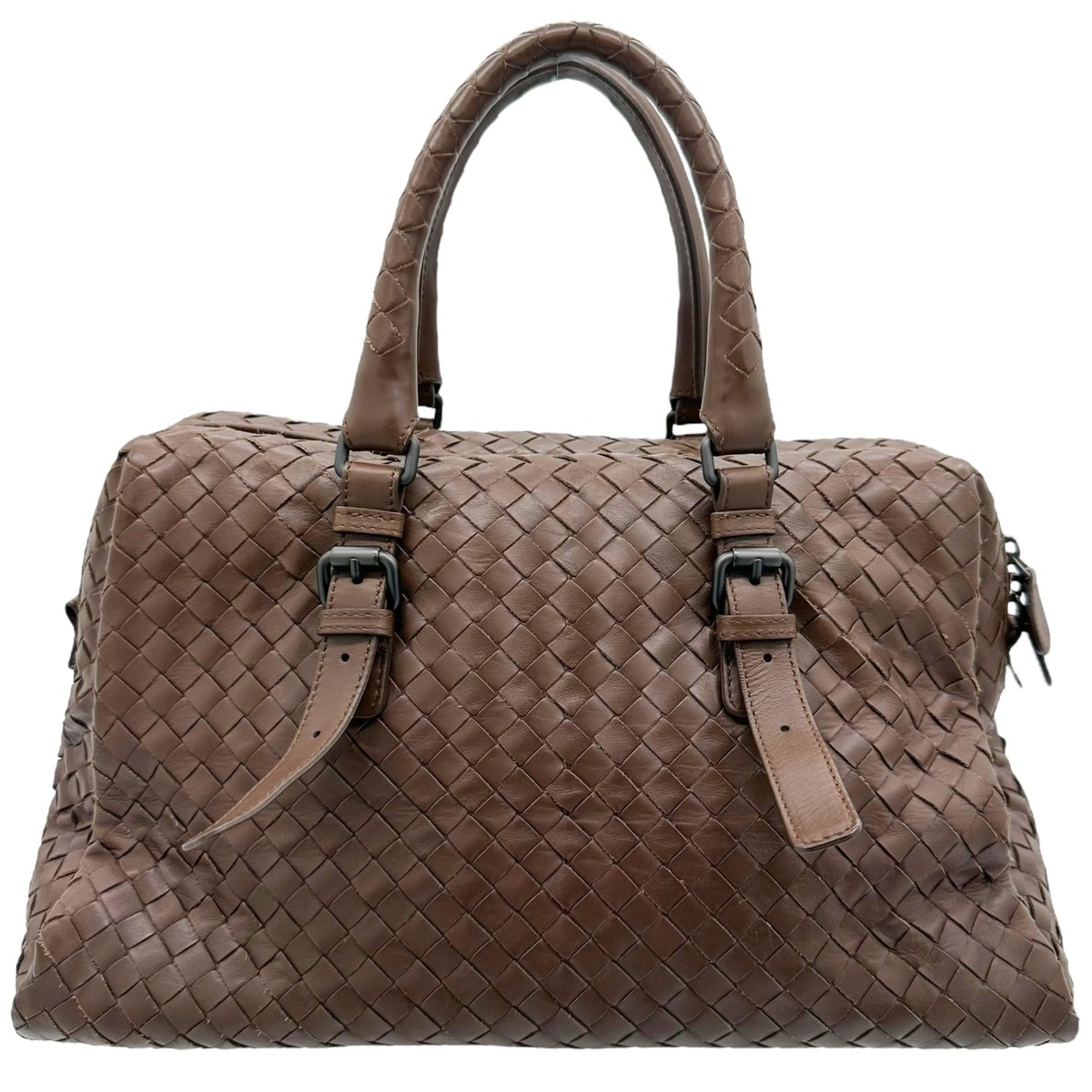 Bottega Veneta Brown Intrecciato Woven Leather Boston Bag | eBay