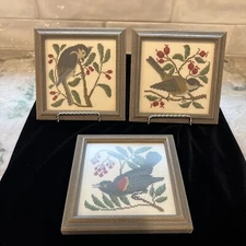 Vintage Bird Cross Stitch Embroidered Framed Songbirds Set 3 Miniatures Gallery
