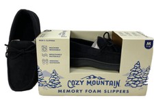 Men's Cozy Mountain Memory Foam Slippers Sz M Black Washable Indoor Outdoor