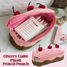 Plush Pencil Pouch Pink Cherry Cake Kawaii Cosmetic Bag Aesthetic Case Holder