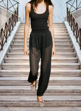 ZARA ZW COLLECTION SEMI-SHEER POLKA DOT BALLOON BLACK PANTS sz M